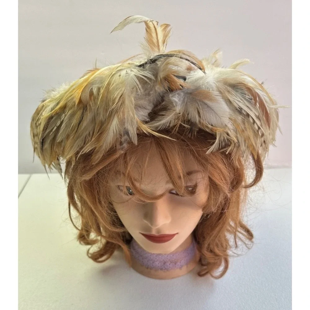 Vtg Pheasant Feather Natural Wreath Fall Rustic Decor Hat Band Hair Boho Whimsy